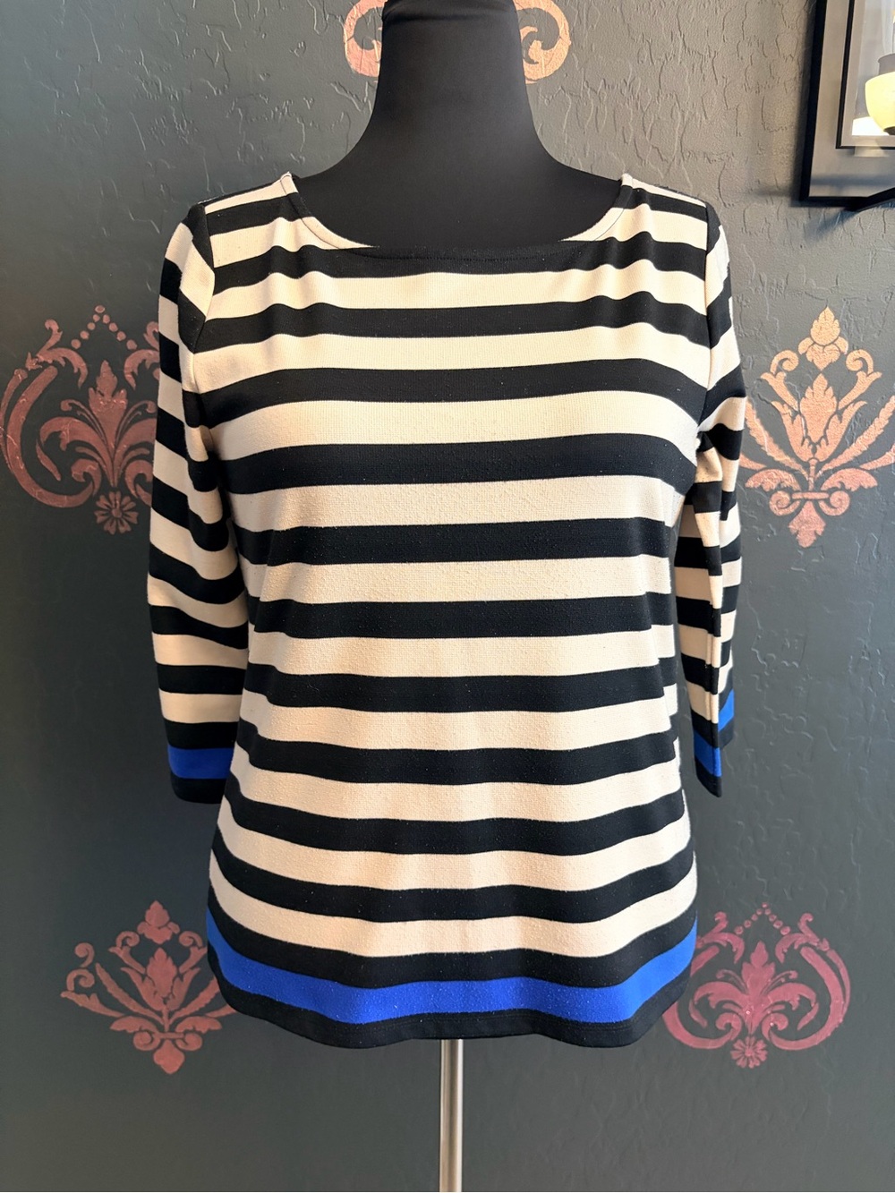 Striped Boatneck Top in Black, Cream & Blue